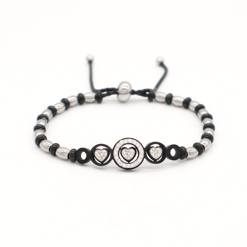Good Quality Women Manufacture Wholesale Fashionable Custom Factory Jewelry CZ Rose Gold Love Heart Charm Stainless Steel Cuff Bangle Bracelet For Gift