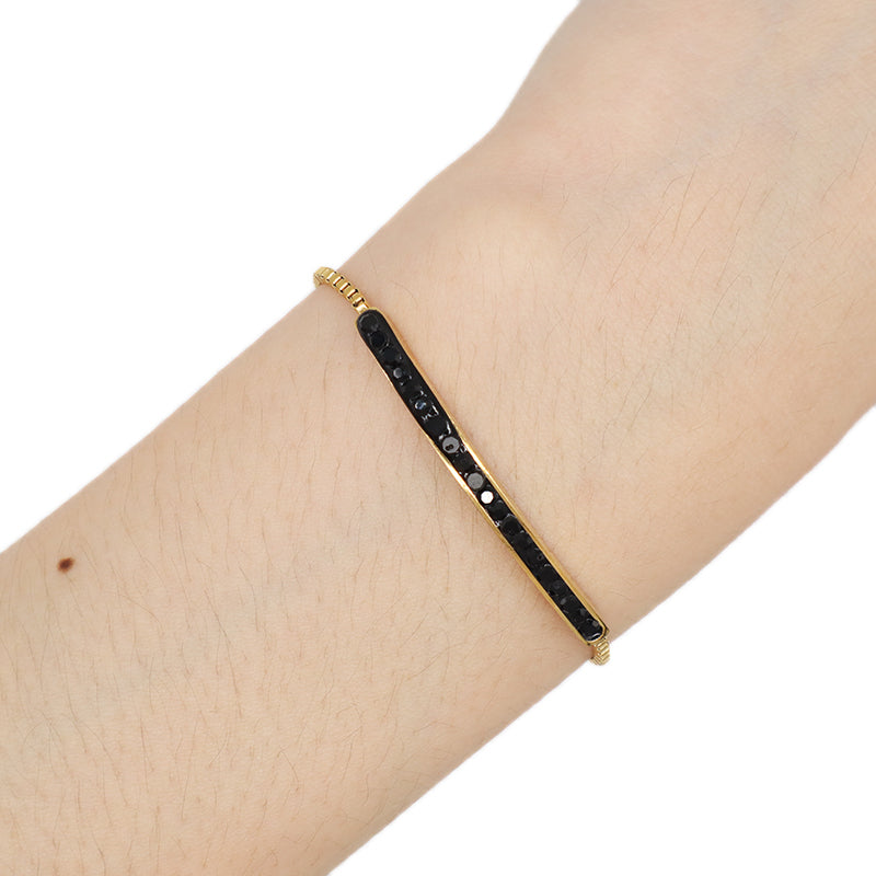 Simple Design Manufacture Wholesale Fashionable Custom Factory Jewelry Ajustable Women Gold Plated Black Charm Stainless Steel Cuff Bangle Bracelet For Gift