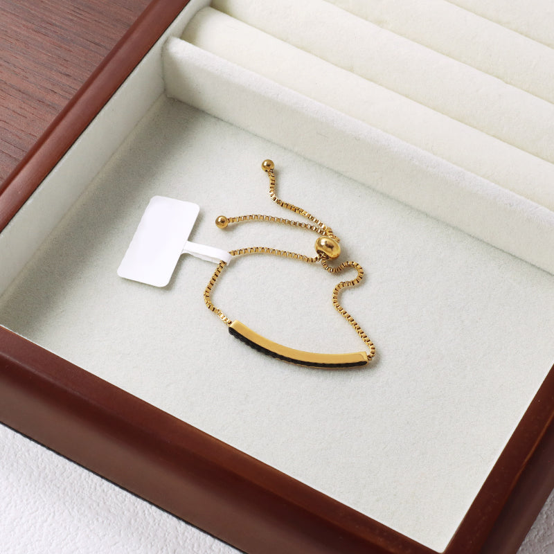 Simple Design Manufacture Wholesale Fashionable Custom Factory Jewelry Ajustable Women Gold Plated Black Charm Stainless Steel Cuff Bangle Bracelet For Gift