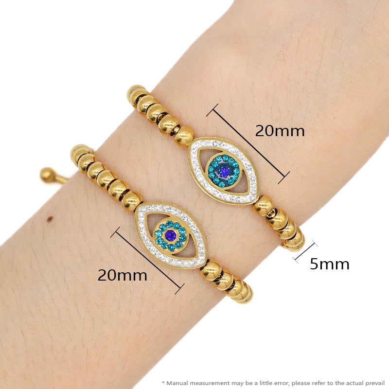 Customized Wholesale China Factory Manufacture Fashionable Women Devil Eyes Charm Jewelry Gift Ajustable Gold Plated Stainless Steel CZ Pink Evil Eyes Bracelet Bangle