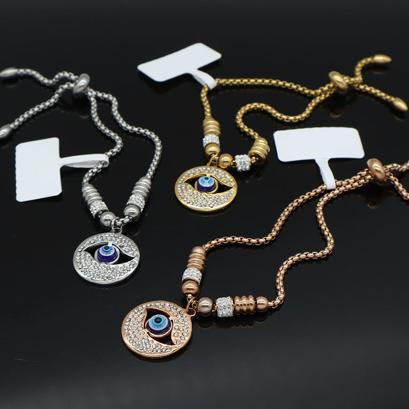 Wholesale Manufacture Fashionable Women Customized China Factory Devil Eyes Charm Jewelry Gift Ajustable Gold Plated Stainless Steel CZ Evil Eyes Bracelet Bangle