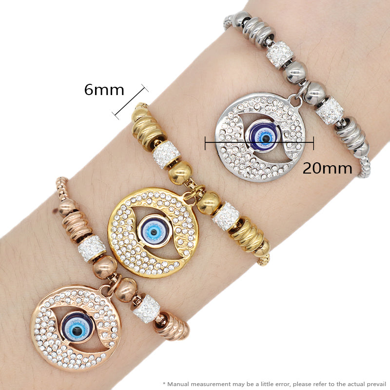 Wholesale Manufacture Fashionable Women Customized China Factory Devil Eyes Charm Jewelry Gift Ajustable Gold Plated Stainless Steel CZ Evil Eyes Bracelet Bangle
