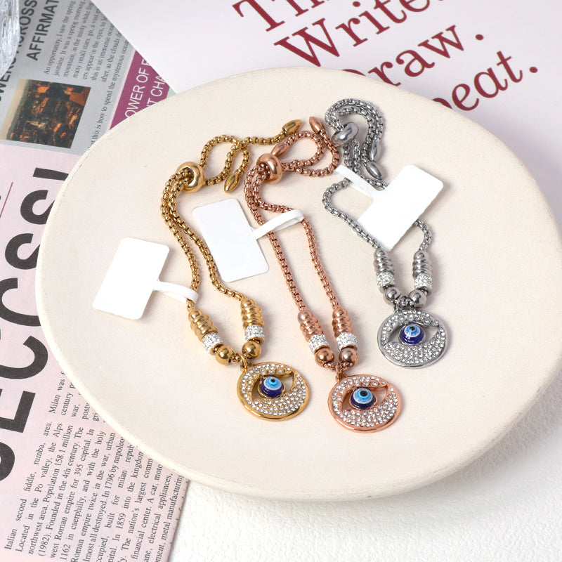 Wholesale Manufacture Fashionable Women Customized China Factory Devil Eyes Charm Jewelry Gift Ajustable Gold Plated Stainless Steel CZ Evil Eyes Bracelet Bangle