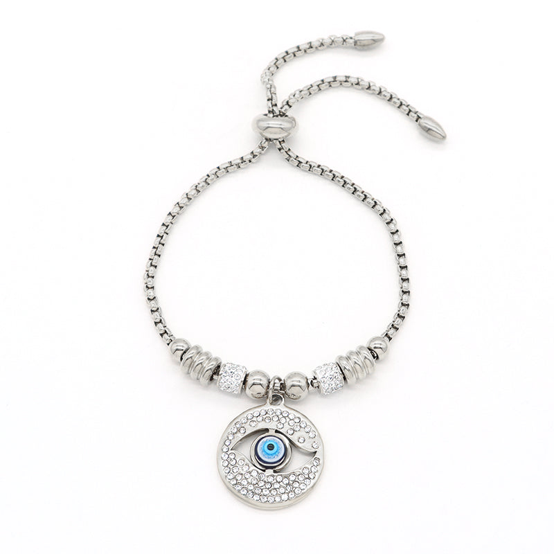Wholesale Manufacture Fashionable Women Customized China Factory Devil Eyes Charm Jewelry Gift Ajustable Gold Plated Stainless Steel CZ Evil Eyes Bracelet Bangle