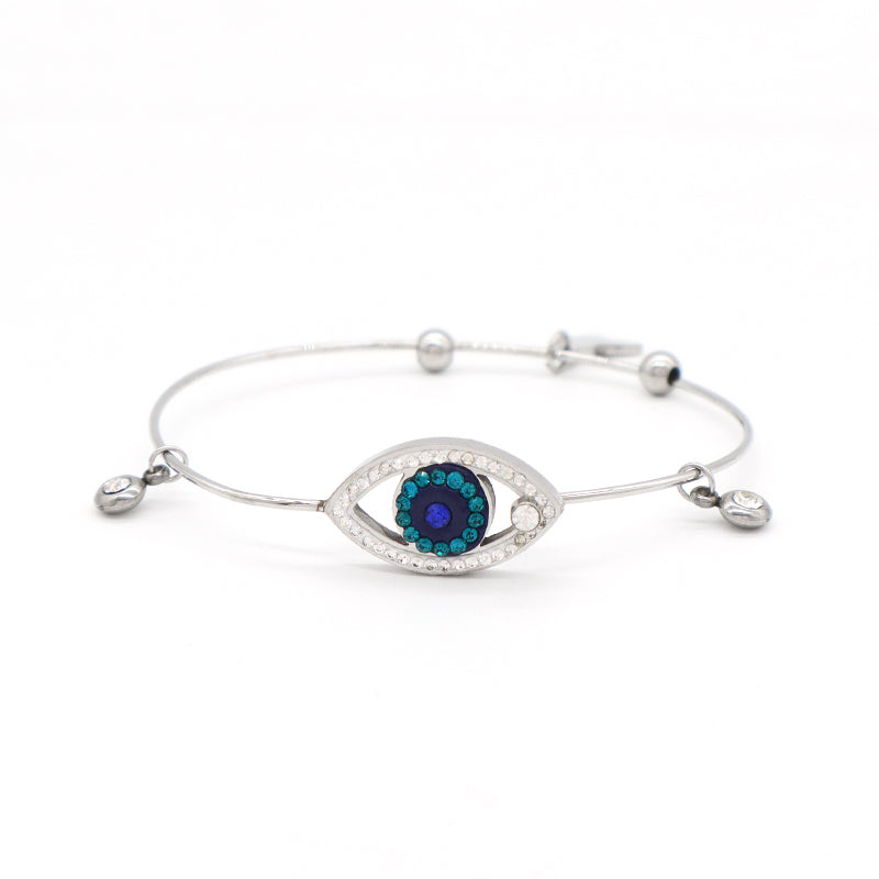 Fashionable New Customized Wholesale China Factory Manufacture Women Devil Eyes Charm Jewelry Ajustable Gold Plated Stainless Steel CZ Blue Evil Eyes Bracelet Bangle For Gift