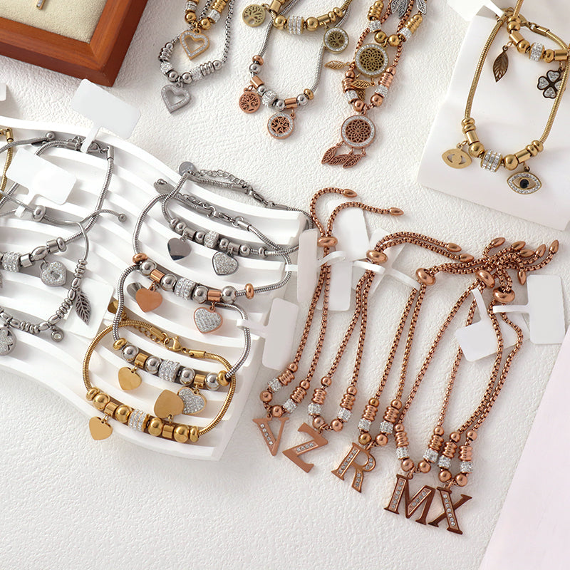 Fashionable Factory New Arrival Wholesale Custom Women Jewelry Ajustable Stainless Steel CZ Gold Plated Butterfly Charm Bracelet Bangle