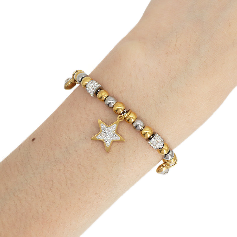 2023 Hot Selling Wholesale Custom China Factory Manufacture Ajustable CZ Star Charm Gold Plated Stainless Steel Bracelet Bangle For Women