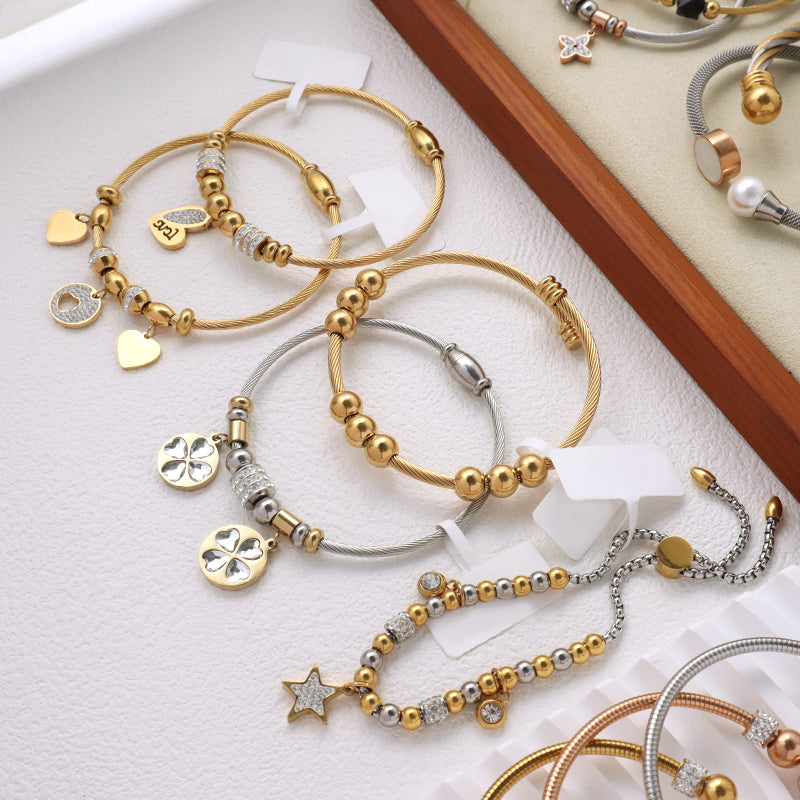 Newest Fashionable Manufacture Wholesale Customized Women Jewelry Ajustable Stainless Steel CZ Gold Plated Plane Anchor Charm Bracelet Bangle