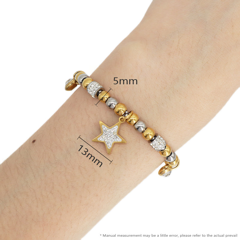 2023 Hot Selling Wholesale Custom China Factory Manufacture Ajustable CZ Star Charm Gold Plated Stainless Steel Bracelet Bangle For Women