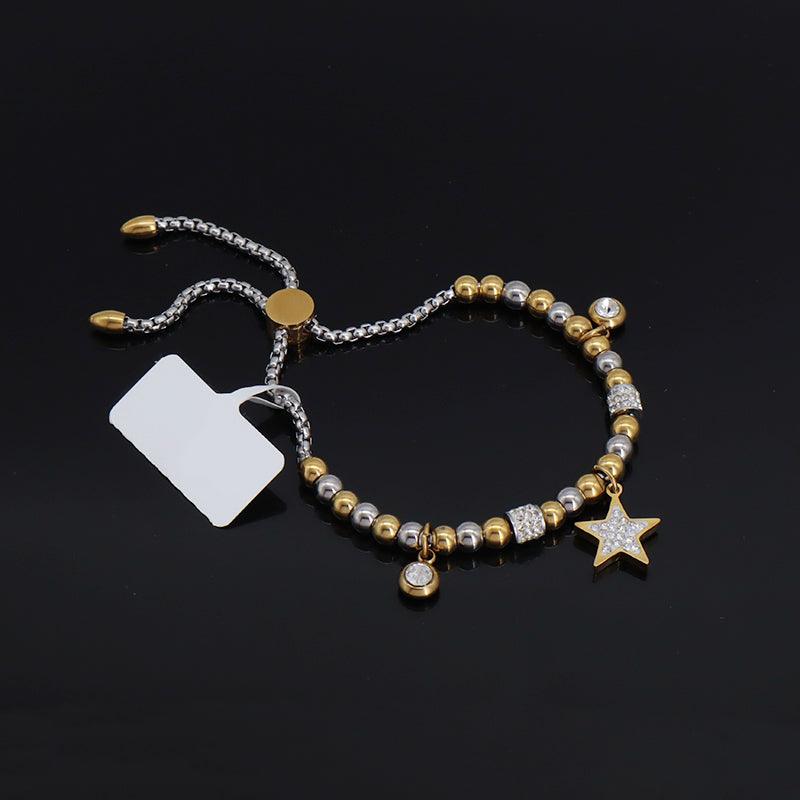 2023 Hot Selling Wholesale Custom China Factory Manufacture Ajustable CZ Star Charm Gold Plated Stainless Steel Bracelet Bangle For Women