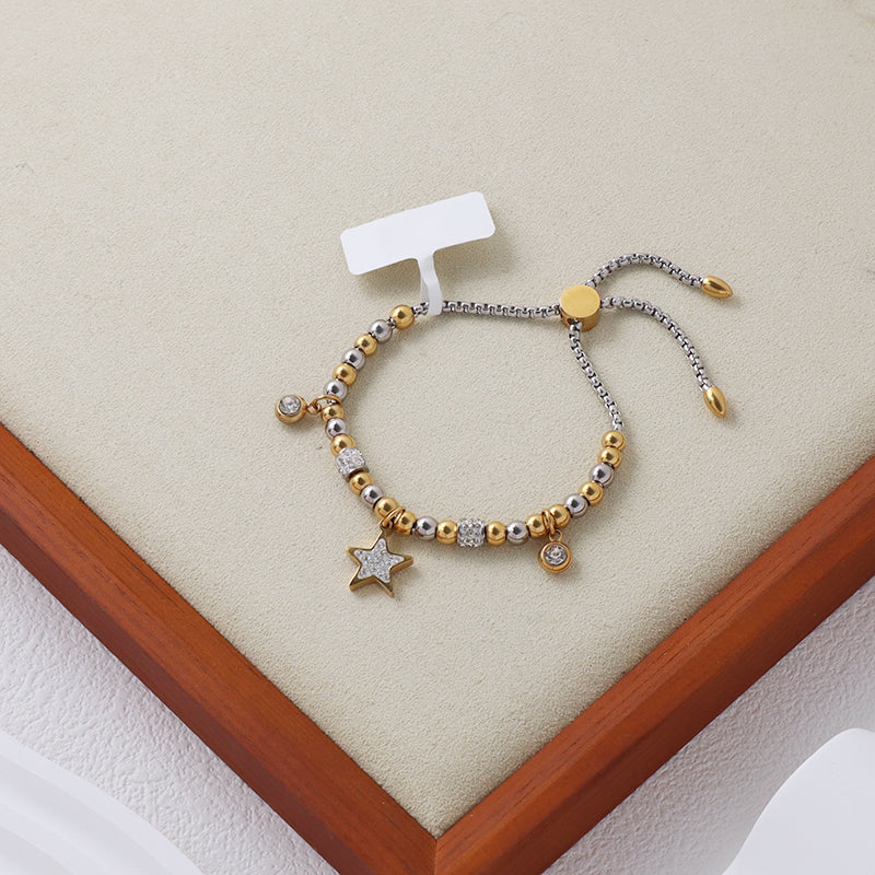 2023 Hot Selling Wholesale Custom China Factory Manufacture Ajustable CZ Star Charm Gold Plated Stainless Steel Bracelet Bangle For Women
