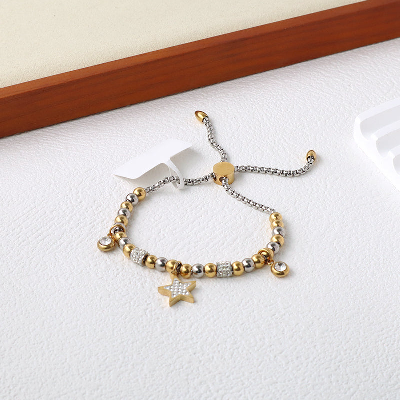 2023 Hot Selling Wholesale Custom China Factory Manufacture Ajustable CZ Star Charm Gold Plated Stainless Steel Bracelet Bangle For Women