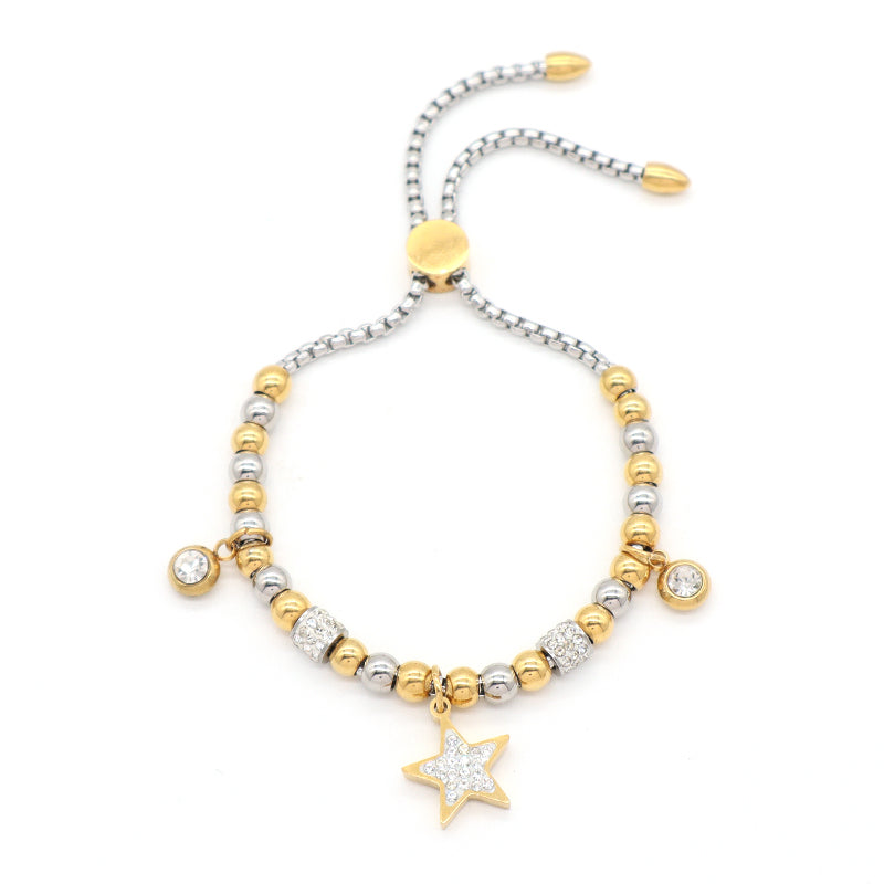 2023 Hot Selling Wholesale Custom China Factory Manufacture Ajustable CZ Star Charm Gold Plated Stainless Steel Bracelet Bangle For Women