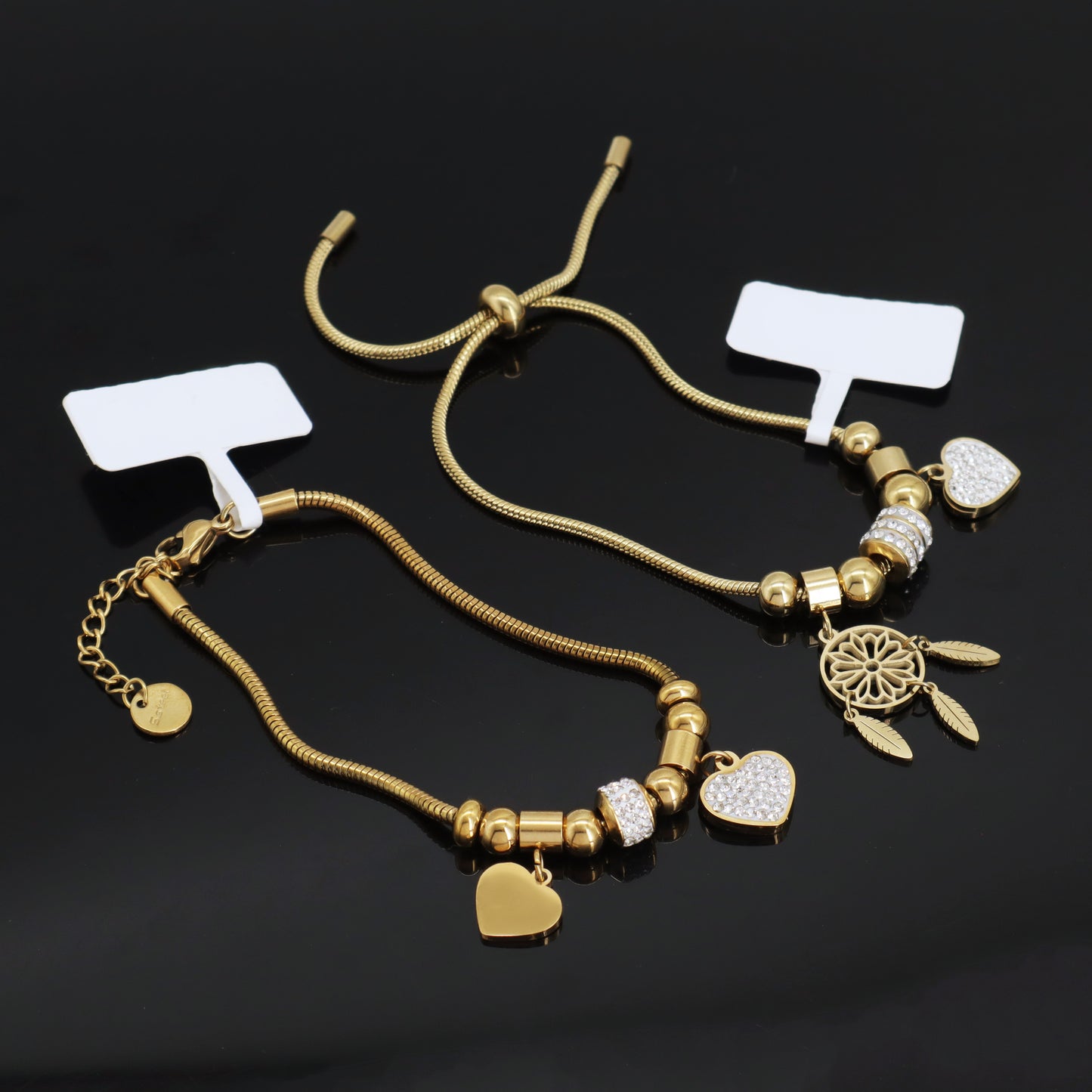 New Arrival Women Jewelry Fashionable China Factory Wholesale Custom Ajustable Gold Plated Stainless Steel CZ Love Heart Charm Bracelet Bangle
