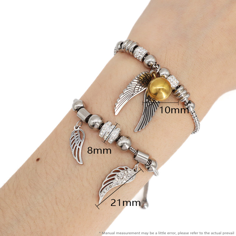 New Arrival Fashion China Factory Wholesale Custom Gift Jewelry CZ No Tarnish Ajustable Stainless Steel Wing Charm Bracelet Bangle For Women