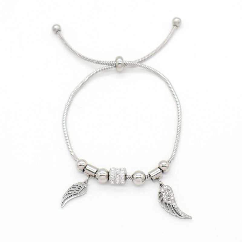 New Arrival Fashion China Factory Wholesale Custom Gift Jewelry CZ No Tarnish Ajustable Stainless Steel Wing Charm Bracelet Bangle For Women