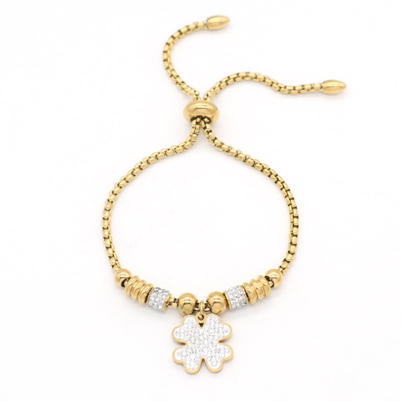 Newest 2023 Manufacture Fashion Factory Wholesale Custom Jewelry Stainless Steel Gold Plated Ajustable CZ Round Cross Flower Charm Bracelet Bangle For Women Gift