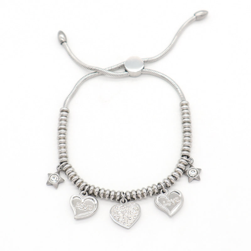 Wholesale Fashionable Custom Manufacture China Factory Love Heart Charm Bracelet Jewelry Ajustable CZ Women Gold Plated Love Stainless Steel Cuff Bangle For Gift Women