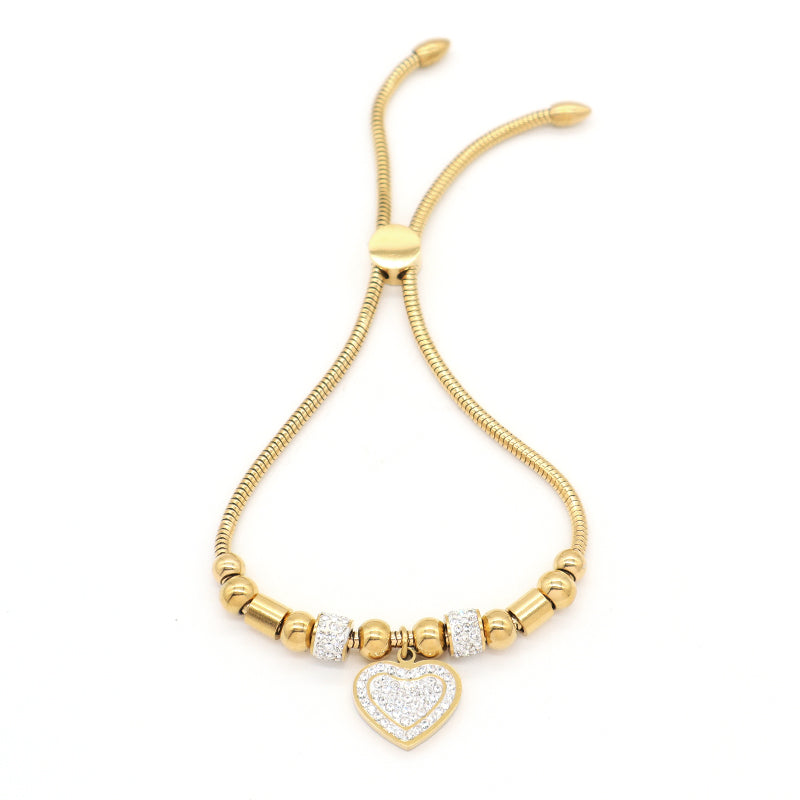Wholesale Fashionable Custom Manufacture China Factory Love Heart Charm Bracelet Jewelry Ajustable CZ Women Gold Plated Love Stainless Steel Cuff Bangle For Gift Women