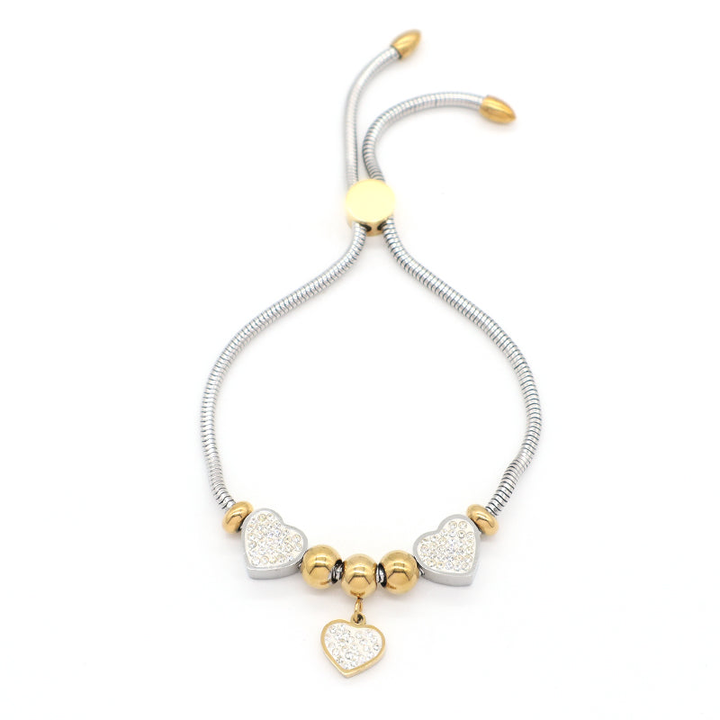 Wholesale Fashionable Custom Manufacture China Factory Love Heart Charm Bracelet Jewelry Ajustable CZ Women Gold Plated Love Stainless Steel Cuff Bangle For Gift Women