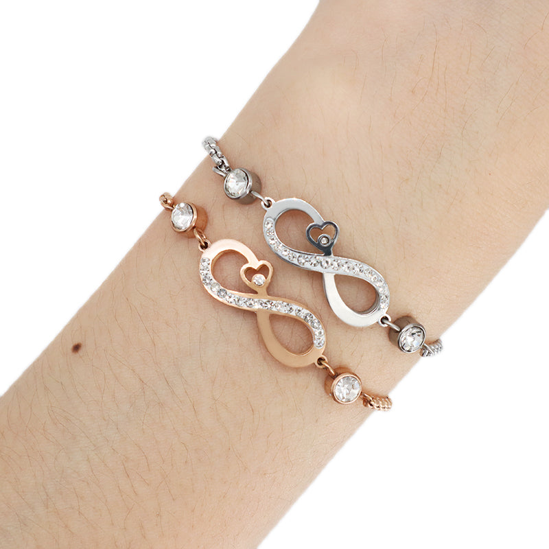 Wholesale Newest CZ Rosed Gold Plated Love Heart Infinite Charm Bracelet Fashionable Factory Custom Women Jewelry Stainless Steel Bangle