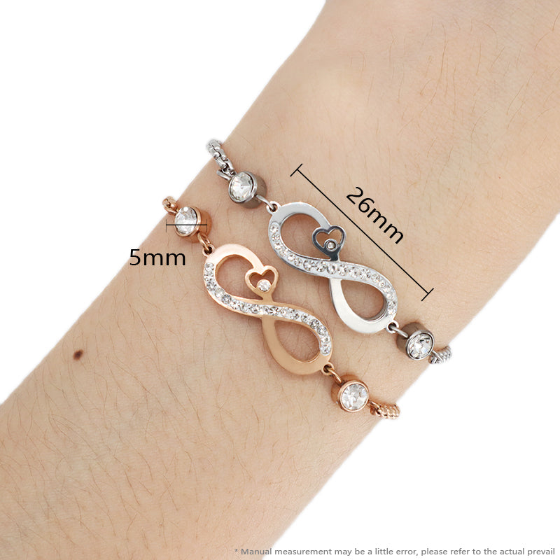 Wholesale Newest CZ Rosed Gold Plated Love Heart Infinite Charm Bracelet Fashionable Factory Custom Women Jewelry Stainless Steel Bangle