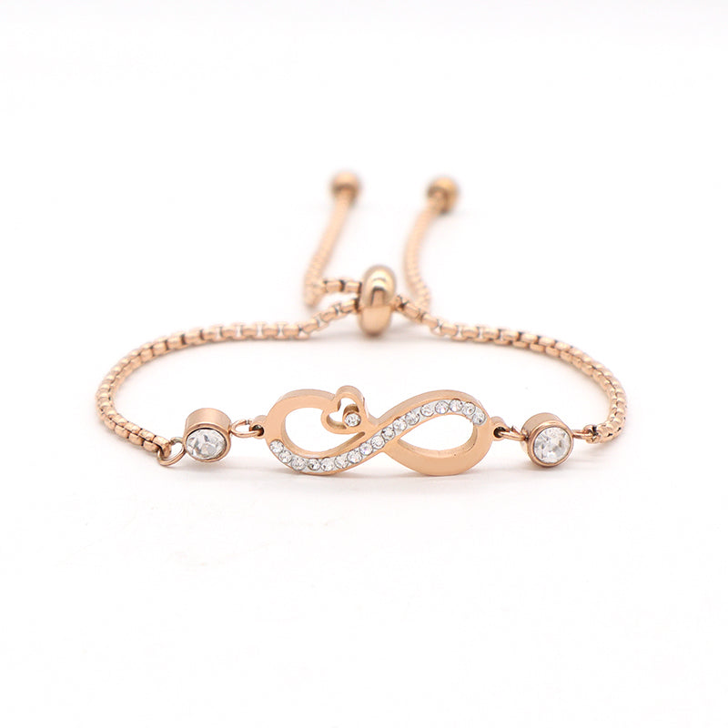Wholesale Newest CZ Rosed Gold Plated Love Heart Infinite Charm Bracelet Fashionable Factory Custom Women Jewelry Stainless Steel Bangle