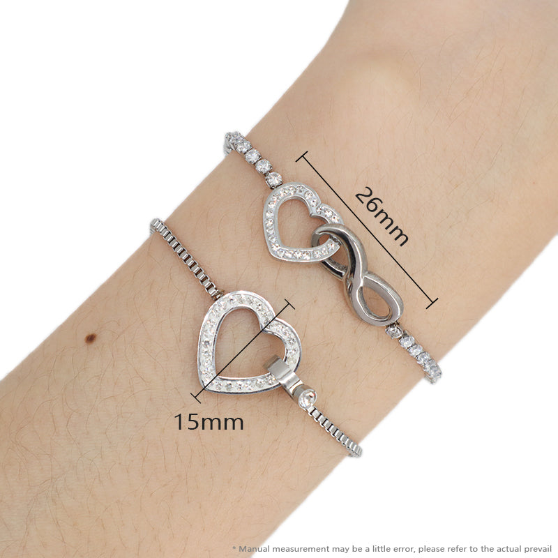 Wholesale Customized Newest Manufacture Fashion Factory Jewelry Stainless Steel No Tarnish CZ Love Heart Charm Ajustable Bracelet Bangle For Women Gift