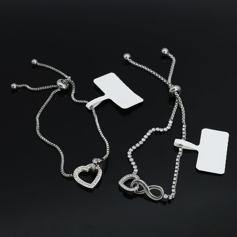 Wholesale Customized Newest Manufacture Fashion Factory Jewelry Stainless Steel No Tarnish CZ Love Heart Charm Ajustable Bracelet Bangle For Women Gift