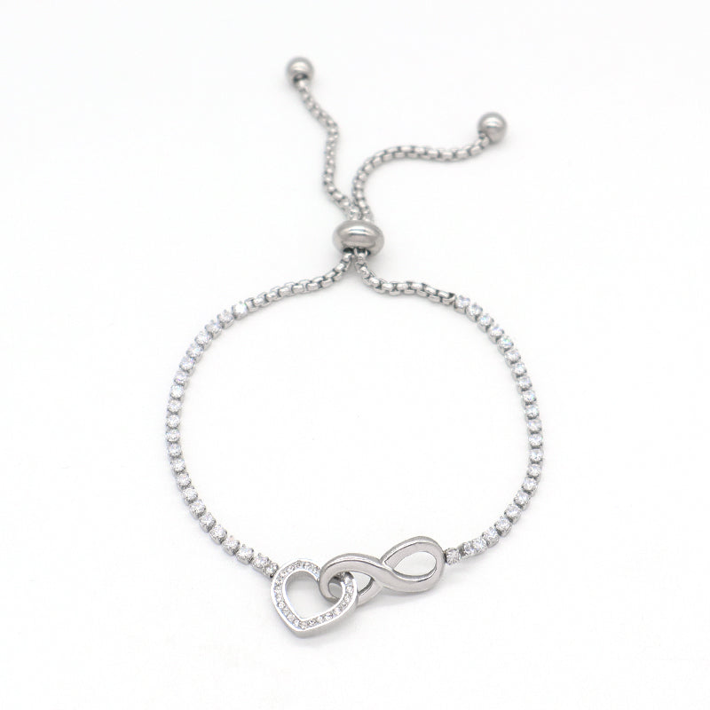 Wholesale Customized Newest Manufacture Fashion Factory Jewelry Stainless Steel No Tarnish CZ Love Heart Charm Ajustable Bracelet Bangle For Women Gift
