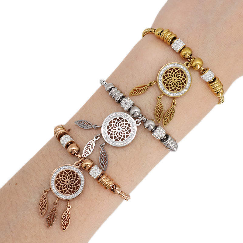 2023 New Wholesale Fashionable Factory Custom Ajustable Gold Plated Rose Gold Stainless Steel CZ Charm Bracelet Bangle For Women Jewelry