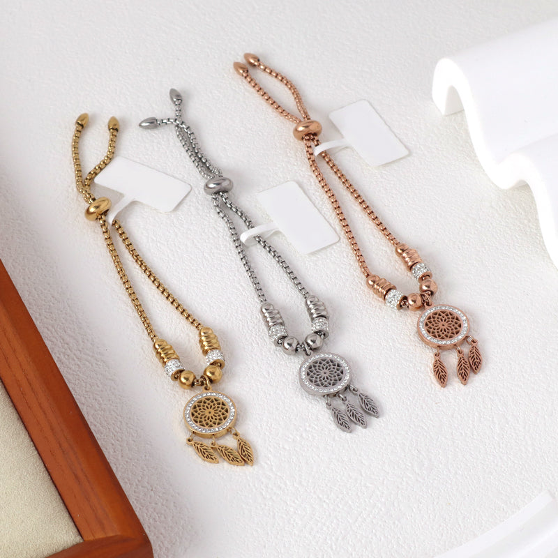 2023 New Wholesale Fashionable Factory Custom Ajustable Gold Plated Rose Gold Stainless Steel CZ Charm Bracelet Bangle For Women Jewelry