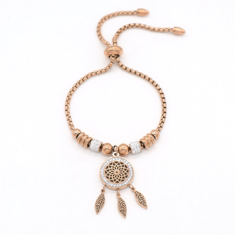 2023 New Wholesale Fashionable Factory Custom Ajustable Gold Plated Rose Gold Stainless Steel CZ Charm Bracelet Bangle For Women Jewelry