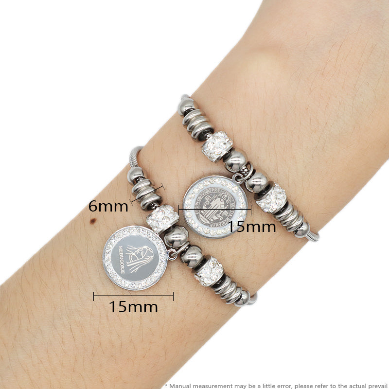 Wholesale Fashionable Custom Manufacture China Factory Bracelet Jewelry No Tarnish Ajustable CZ Women Round Charm Stainless Steel Cuff Bangle For Gift Women