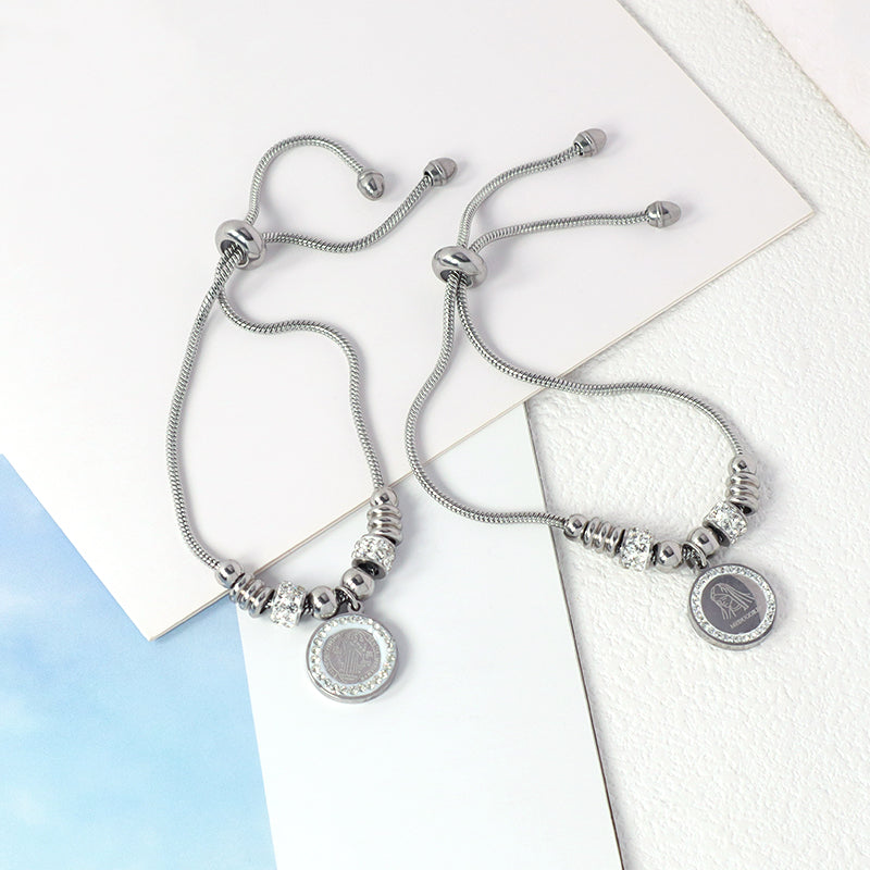 Wholesale Fashionable Custom Manufacture China Factory Bracelet Jewelry No Tarnish Ajustable CZ Women Round Charm Stainless Steel Cuff Bangle For Gift Women