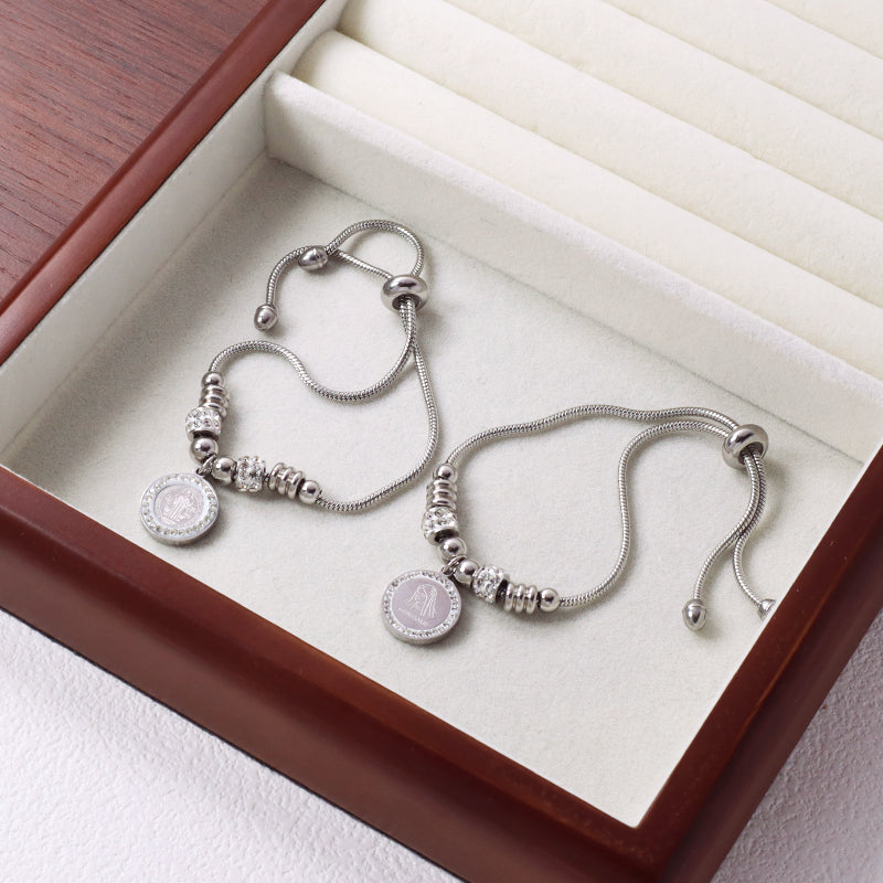 Wholesale Fashionable Custom Manufacture China Factory Bracelet Jewelry No Tarnish Ajustable CZ Women Round Charm Stainless Steel Cuff Bangle For Gift Women