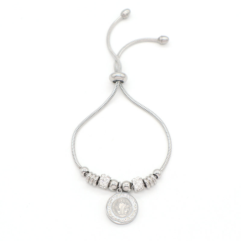 Wholesale Fashionable Custom Manufacture China Factory Bracelet Jewelry No Tarnish Ajustable CZ Women Round Charm Stainless Steel Cuff Bangle For Gift Women