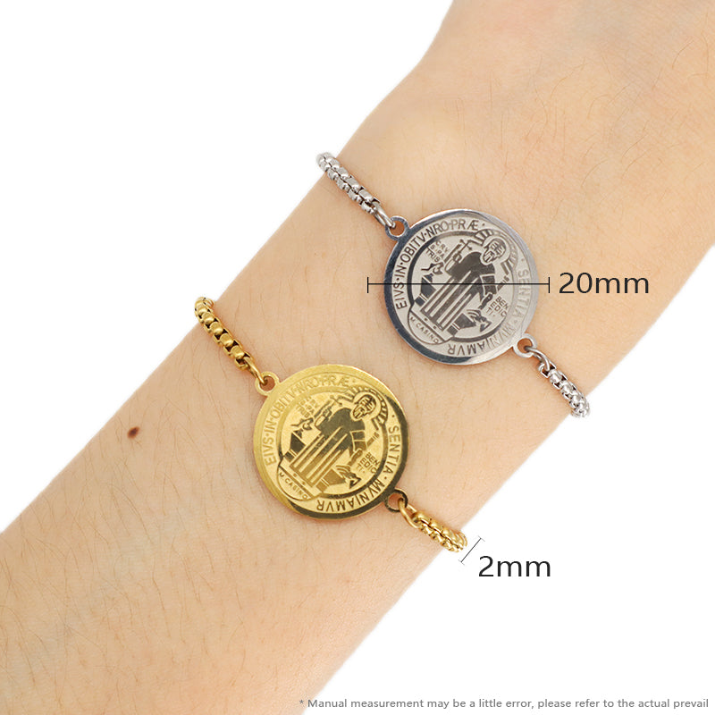 Manufacture Custom Factory New Wholesale Trendy Women Religious Charm Bracelet Jewelry Ajustable Stainless Steel CZ Gold Plated Religious Bangle