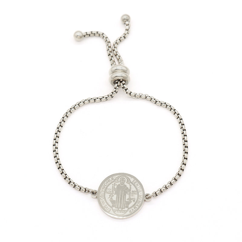 Manufacture Custom Factory New Wholesale Trendy Women Religious Charm Bracelet Jewelry Ajustable Stainless Steel CZ Gold Plated Religious Bangle