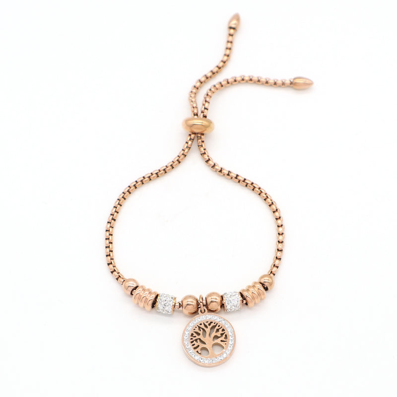 Variouis Wholesale Fashionable Custom Manufacture China Factory Lift Tree Charm Bracelet Jewelry Ajustable CZ Women Gift Gold Plated Rose Gold Love Heart Stainless Steel Cuff Bangle