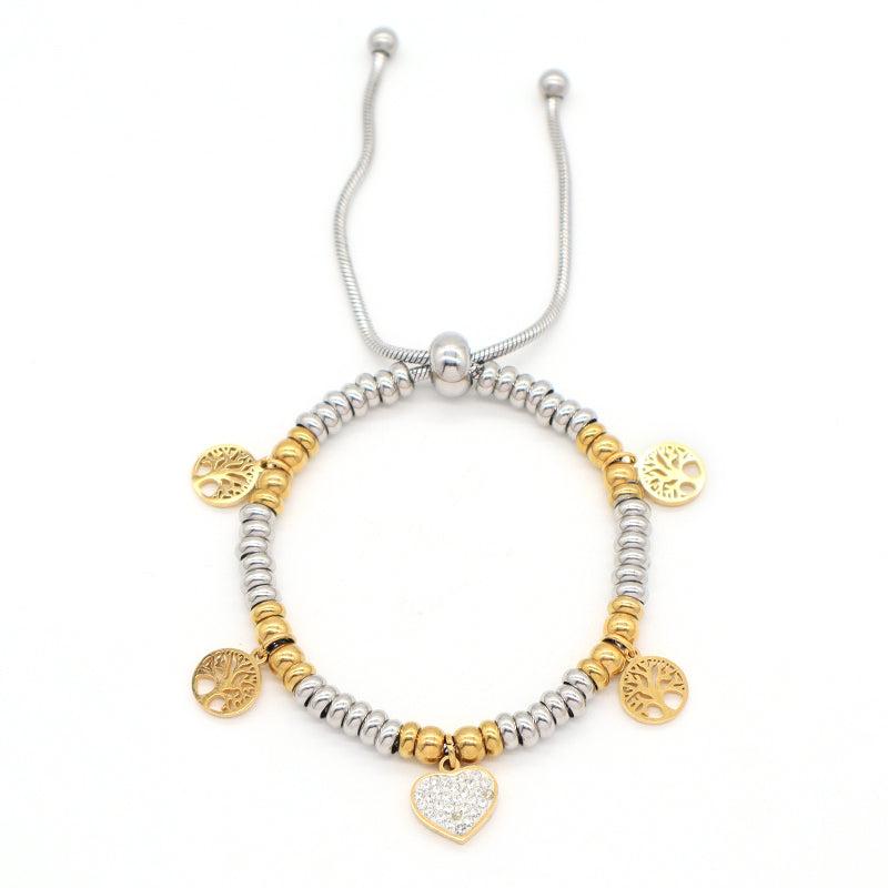 Variouis Wholesale Fashionable Custom Manufacture China Factory Lift Tree Charm Bracelet Jewelry Ajustable CZ Women Gift Gold Plated Rose Gold Love Heart Stainless Steel Cuff Bangle