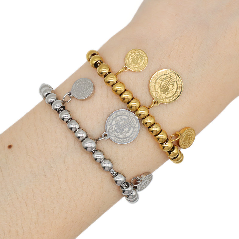 Customized New Wholesale Fashionable Manufacture China Factory Bracelet Jewelry Ajustable Gift Women Gold Plated Round Religion Charm Stainless Steel Cuff Bangle