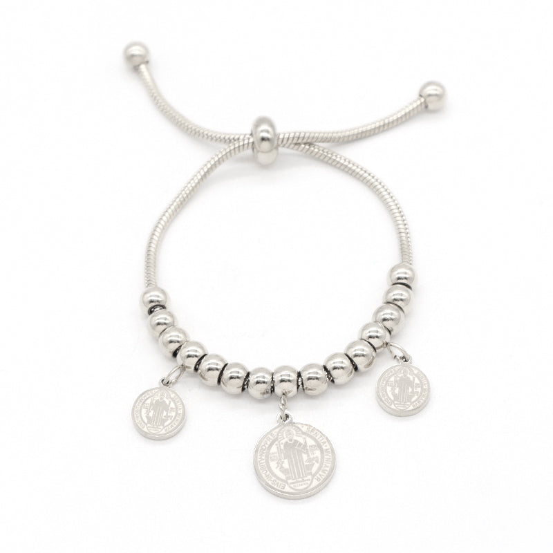 Customized New Wholesale Fashionable Manufacture China Factory Bracelet Jewelry Ajustable Gift Women Gold Plated Round Religion Charm Stainless Steel Cuff Bangle
