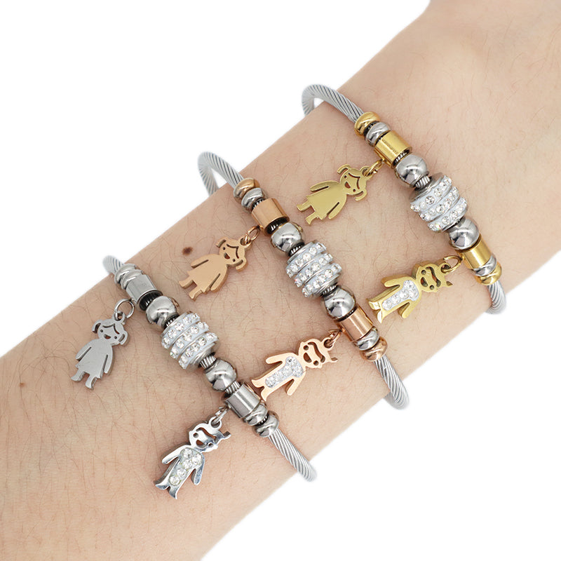 Custom Women China Factory Manufacture Wholesale Ajustable Micro Pave CZ Children Charm No Tarnish Stainless Steel Bracelet Bangle