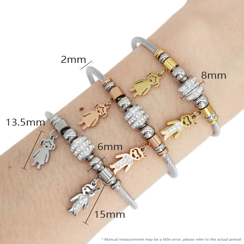 Custom Women China Factory Manufacture Wholesale Ajustable Micro Pave CZ Children Charm No Tarnish Stainless Steel Bracelet Bangle