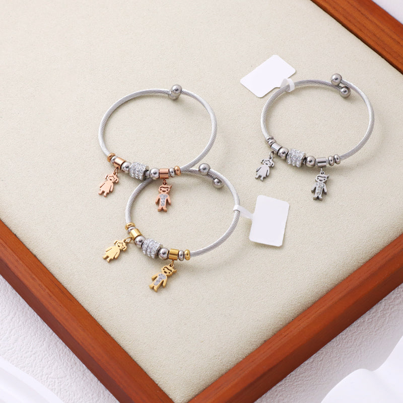Custom Women China Factory Manufacture Wholesale Ajustable Micro Pave CZ Children Charm No Tarnish Stainless Steel Bracelet Bangle
