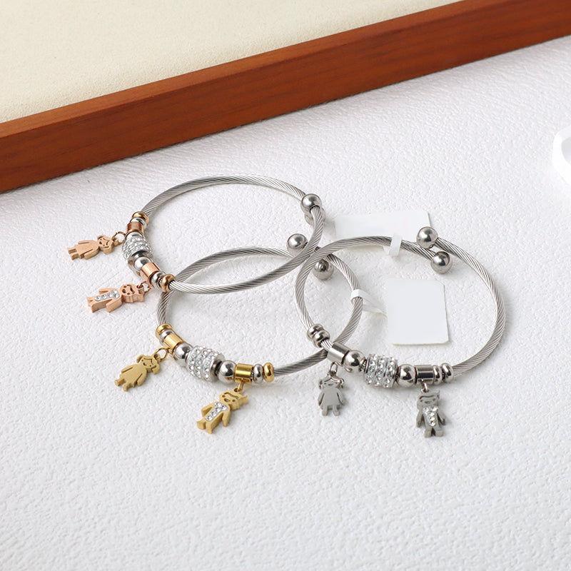Custom Women China Factory Manufacture Wholesale Ajustable Micro Pave CZ Children Charm No Tarnish Stainless Steel Bracelet Bangle