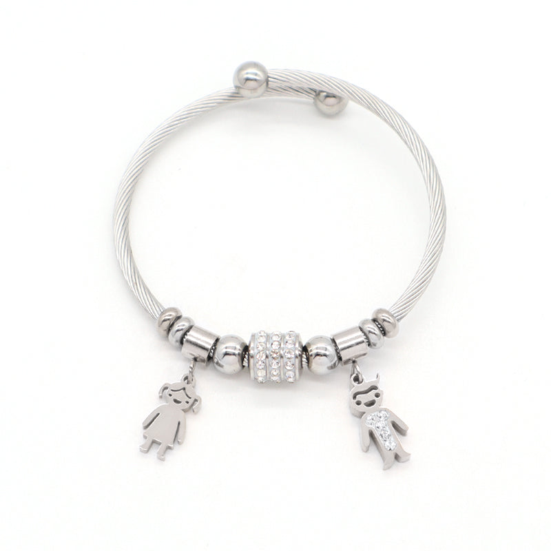 Custom Women China Factory Manufacture Wholesale Ajustable Micro Pave CZ Children Charm No Tarnish Stainless Steel Bracelet Bangle
