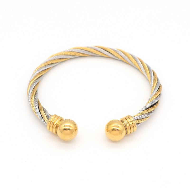 Simple Design Good Quality Women Wholesale Customized Jewelry Open Pearl Charm Stainless Steel Expandable Bangle Bracelet