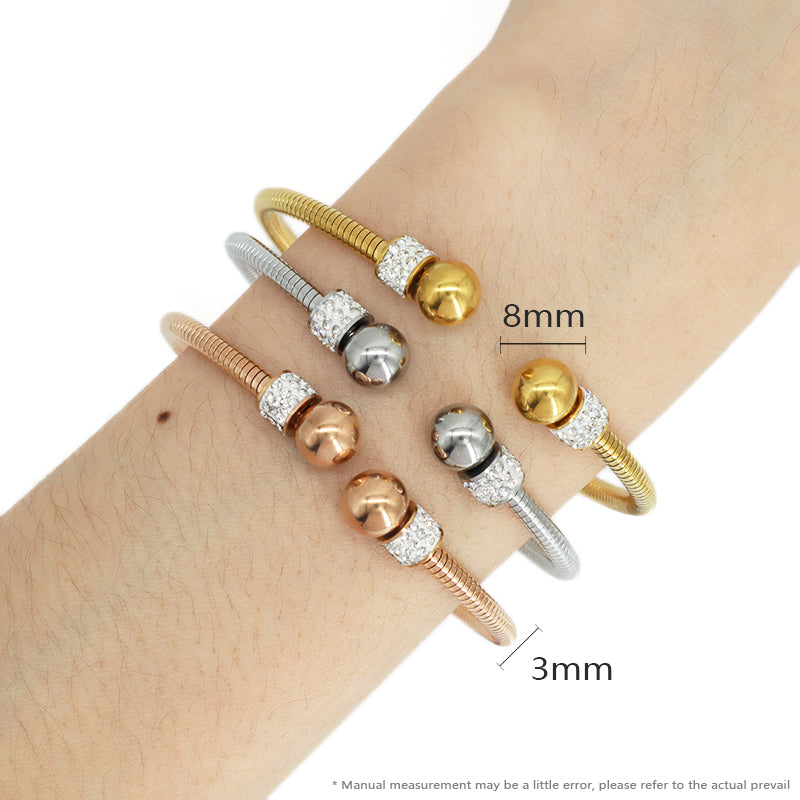 Hot Selling Women Wholesale Customized Jewelry Open Rose Gold CZ Charm Stainless Steel Expandable Bangle Bracelet